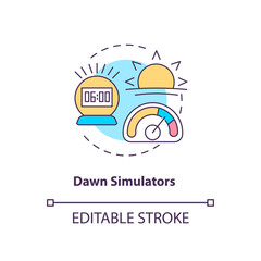 Dawn simulators concept icon. Tips to ease SAD idea thin line illustration. Slowly increasing light intensity. Sleep and mood improvement. Vector isolated outline RGB color drawing. Editable stroke