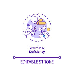 Vitamin D deficiency concept icon. SAD cause idea thin line illustration. Getting rickets risk. Soft, bend bones. Unintentional weight gain. Vector isolated outline RGB color drawing. Editable stroke