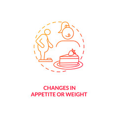 Changes in appetite and weight concept icon. SAD symptom idea thin line illustration. Eating behaviours. Anorexia nervosa. Excessive hunger. Obesity risk. Vector isolated outline RGB color drawing