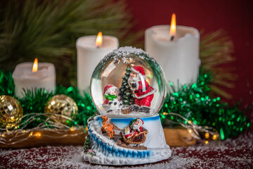 christmas decoration with candle and christmas tree