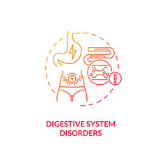 Digestive system disorders concept icon. Antidepressants side effect idea thin line illustration. Effect on gut bacteria. Abnormal bowel functions. Vector isolated outline RGB color drawing