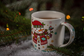 cup of tea with christmas decoration
