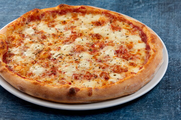 fresh pizza on the white plate