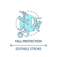 Fall protection concept icon. Top workplace safety violations. Dangerous high platforms. Safe tools idea thin line illustration. Vector isolated outline RGB color drawing. Editable stroke