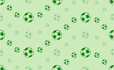 Naklejka na ściany i meble Seamless pattern of large and small green football symbols. The elements are arranged in a wavy. Vector illustration on light green background