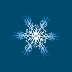 Obraz premium Decorative vector Christmas blue and white snowflake isolated on dark blue contrasting background to decorate the New Year holiday,