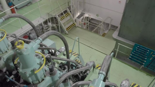 In engine room of vessel aerial shot