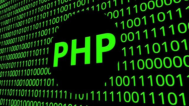 Digital animation - php icon on binary code.4k video