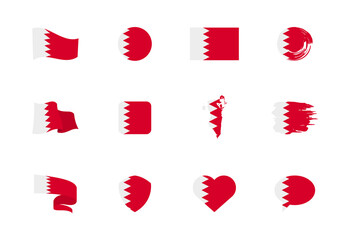 Flags of Bahrain - flat collection. Flags of different shaped twelve flat icons.