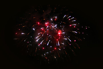 Beautiful background for designers. Bright scattering of red fireworks lights during Halloween,...