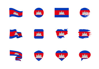 Cambodia flag - flat collection. Flags of different shaped twelve flat icons.