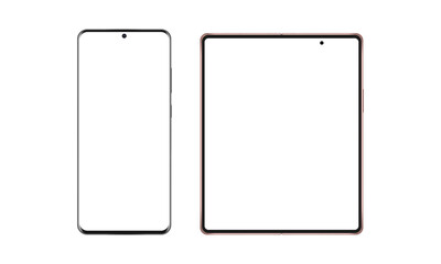 Modern Frameless Smartphones Mockups With Blank Screens Isolated on White Background. Vector Illustration