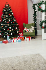 New Year's Red Christmas Interior Home Christmas Tree Pine Gifts