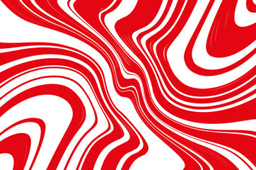 Optical art background. Red and white pattern with wavy, curves lines. Digital image with a psychedelic stripes. Vector illustration .