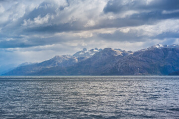 View from the boat crossing Magallanes and the Chilean Antarctic Region, Chile.