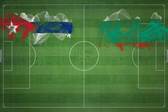 Cuba vs Bulgaria Soccer Match, national colors, national flags, soccer field, football game, Copy space