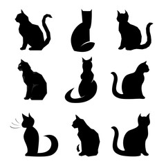 Cats collection vector set silhouette 9x black