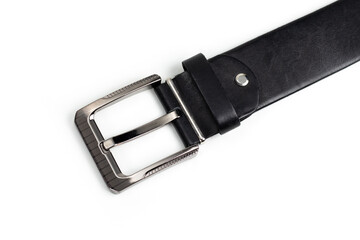 Leather belt for men, leather brown belt on white background, elegant leather belt.