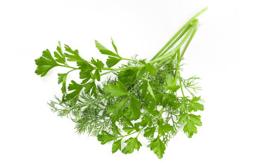 dill parsley to spices bunch isolated on white background