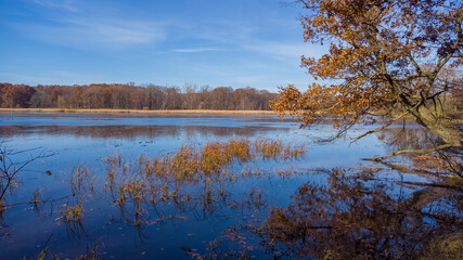 Scenic Kent lake in Michigan under twilight
