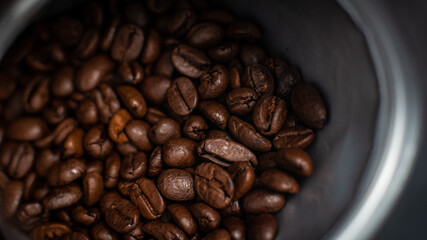 coffee beans close up in aluminum bag