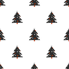 Winter seamless hand drawn pattern with Christmas trees. Scandinavian design style. Vector illustration