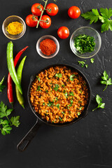 Keema curry in frying pan
