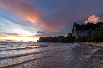 Sunset at Railay Beach, Krabi, Thailand - 393956992