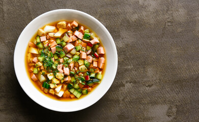Cold russian Okroshka soup