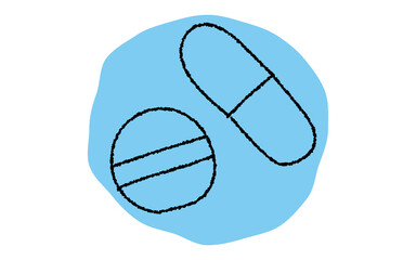 シンプルなカプセルと錠剤のアイコン、鉛筆書き風