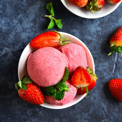 Strawberry ice cream with fresh berries