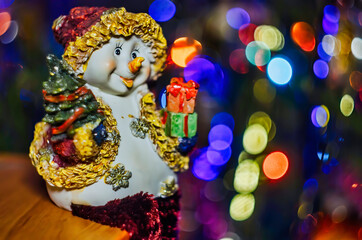 Christmas toy with colorful lighting bokeh background