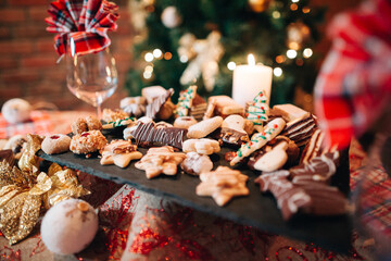 Christmas table with cookies and decorations