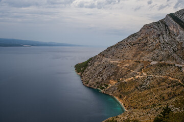 Fototapeta premium a view to the coastline at the dubci area with vrulja bay. Cloudy day in august 2020