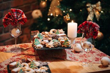 Christmas table with cookies and decorations