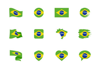 Brazil flag - flat collection. Flags of different shaped twelve flat icons.