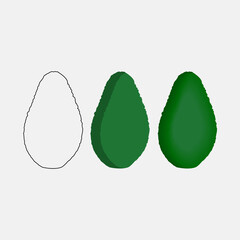 Isolated realistic colored whole juicy avocado. Decorate for ad, poster, artwork, template design, print. 