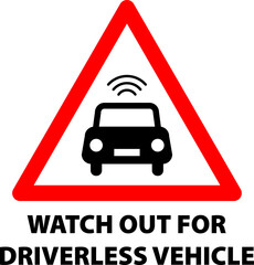 Driverless self-driving car or autonomous vehicle warning icon or symbol in vector. Simple and easily understandble illustration.