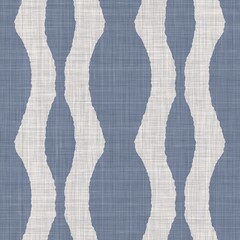 Seamless french farmhouse woven linen stripe texture. Ecru flax blue hemp fiber. Natural pattern background. Organic ticking fabric for kitchen towel material. Pinstripe material allover print - 393965555