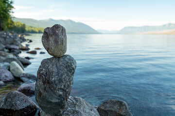 rocks on the shore of lake
