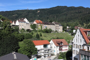 Bregenz, / Austria - August 09 2019: district called Oberstadt in Austrian town Bregenz