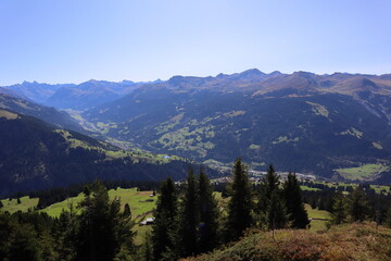 Fototapeta na wymiar Luzein, Kanton Graubuenden (GR)/ Switzerland - September 21 2019: Mountain hiking tour in area Praettigau, Graubuenden