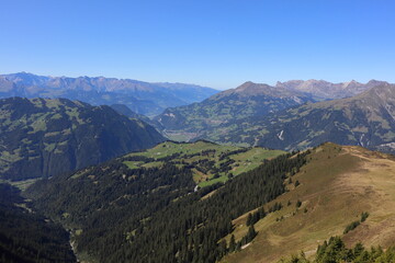 Fototapeta premium Luzein, Kanton Graubuenden (GR)/ Switzerland - September 21 2019: At the summit of mountain called 