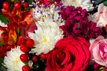 beautiful bouquet of different flowers close up