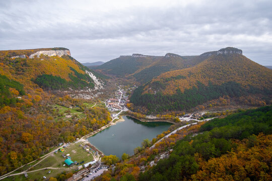 View on lake and village  near Mangup