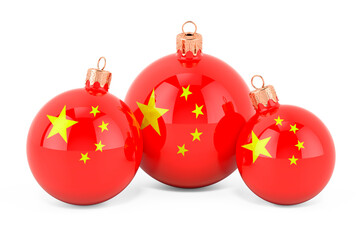 Christmas baubles with Chinese flag, 3D rendering