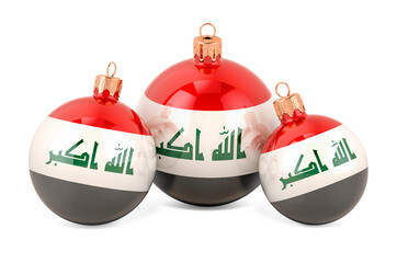 Christmas baubles with Iraqi flag, 3D rendering