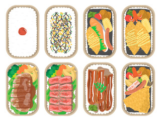 日本の弁当のイラストセット