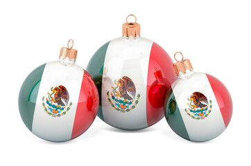 Christmas baubles with Mexican flag, 3D rendering