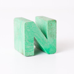 Green Plastic Letter N Block, Vintage 3D Alphabet Toy